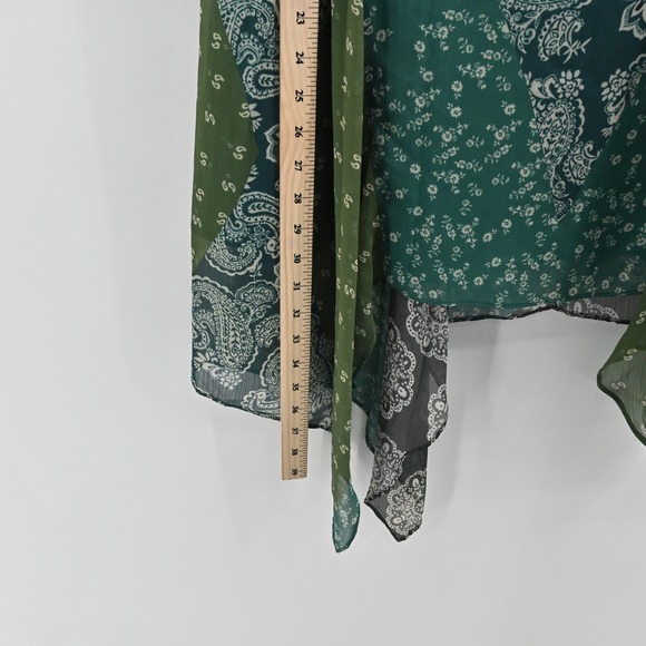 Guess Gene Chiffon Handkerchief Hem Skirt Womens Size M Patchwork Paisley Green - Picture 4 of 14